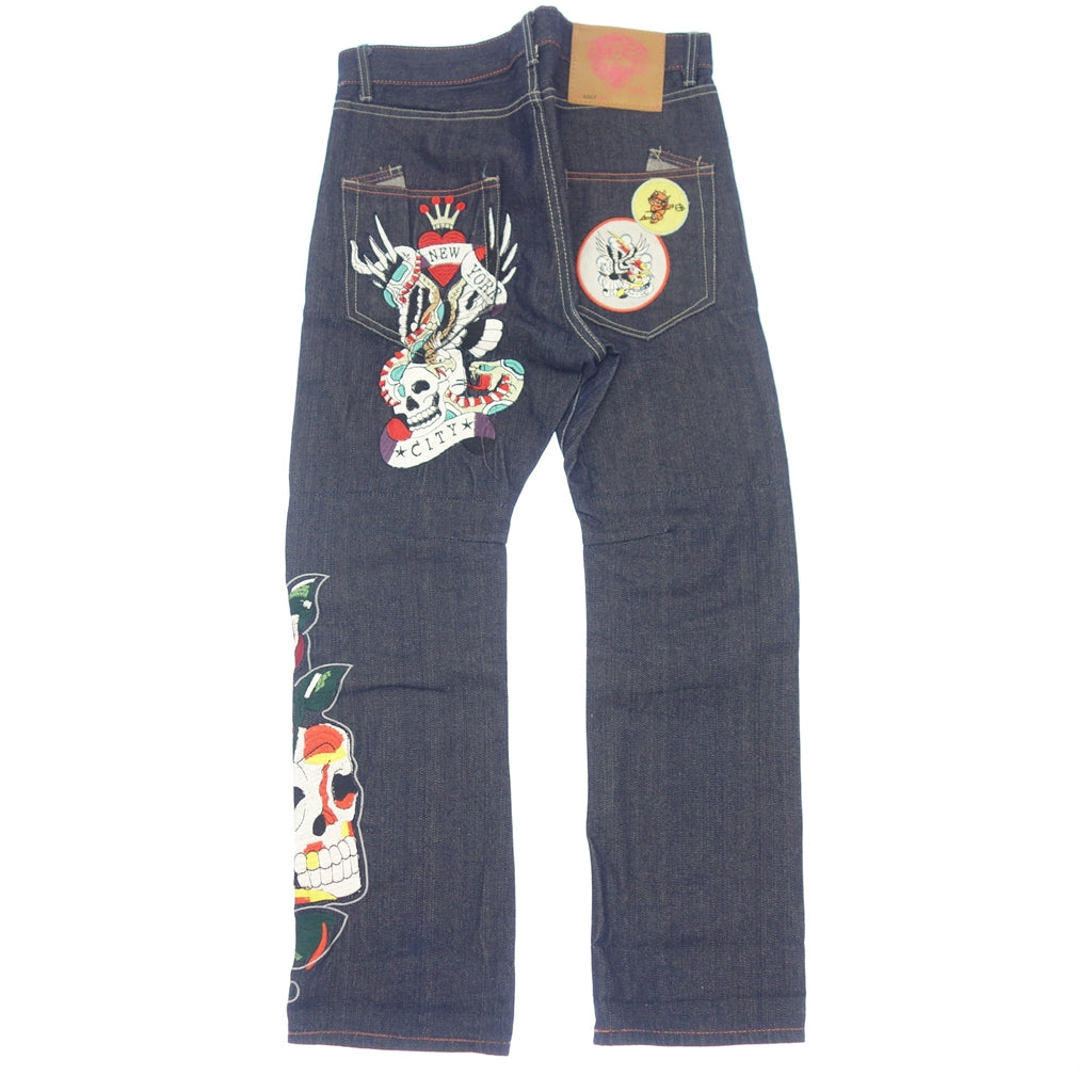 Used Ed Hardy Denim Denim Pants with Embroidery &amp; Patches Lot2007 Men's Size 30 Indigo Ed Hardy DENIM [AFB51] 