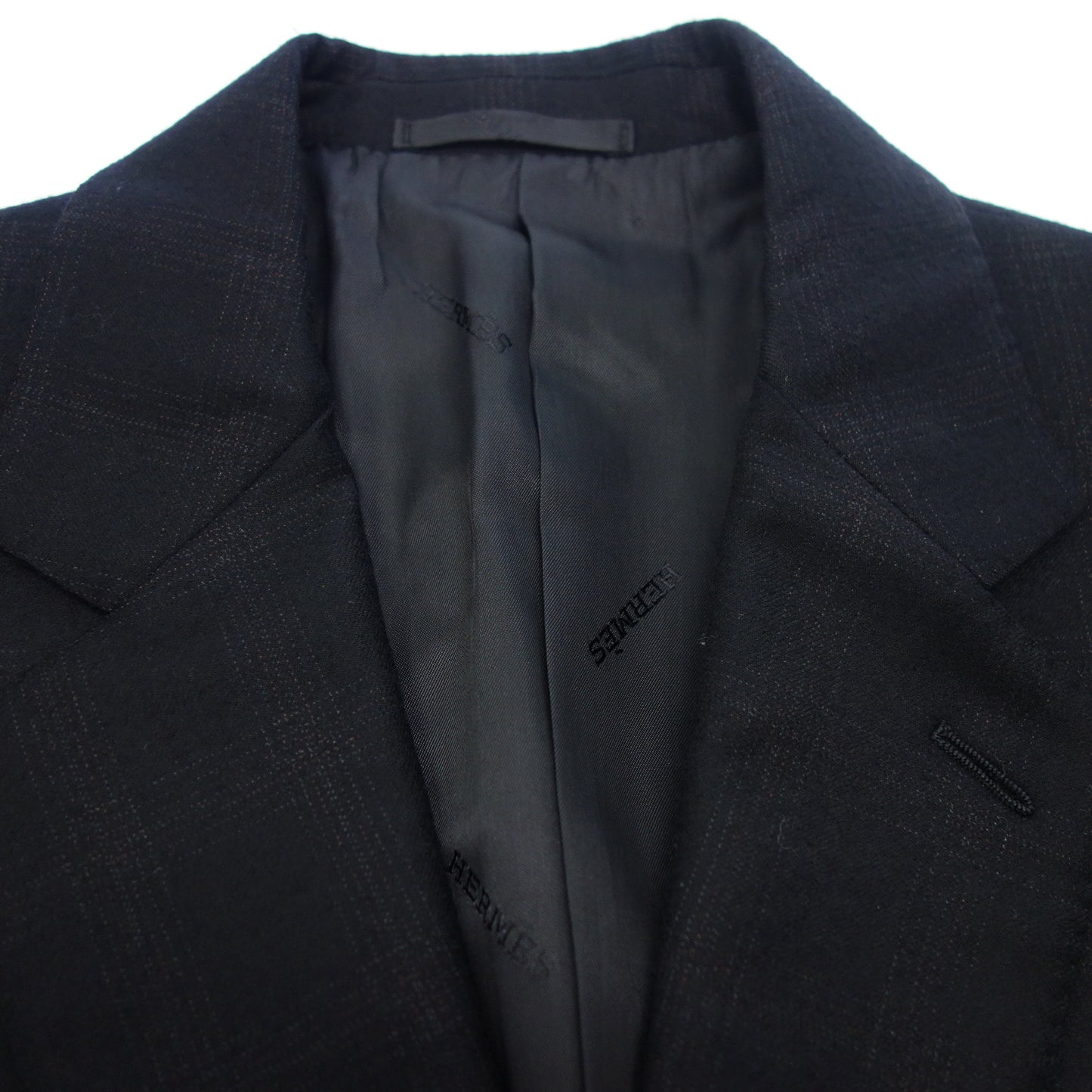 Good Condition◆Hermes Setup Suit Check Cashmere Blend Navy Size 46 Men's HERMES [AFA3] 