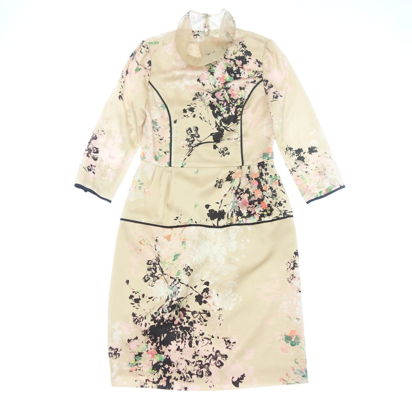 Good condition◆Austin Reed dress 3/4 sleeve floral pattern ladies beige size 38 AUSTIN REED [AFB23] 