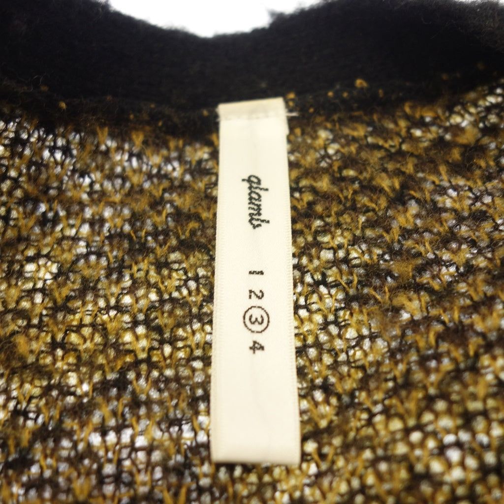 Good condition ◆ Glam knit cardigan mohair leopard pattern men's size 3 yellow glamb [AFB20] 