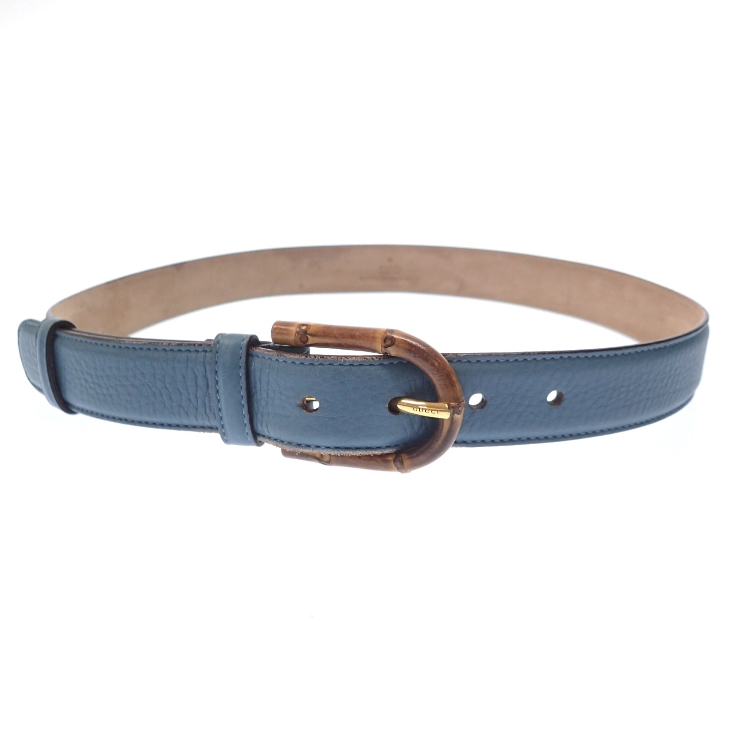 Good Condition◆Gucci Bamboo Buckle Leather Belt 322954 214351 80・32 Blue GUCCI [AFI10] 