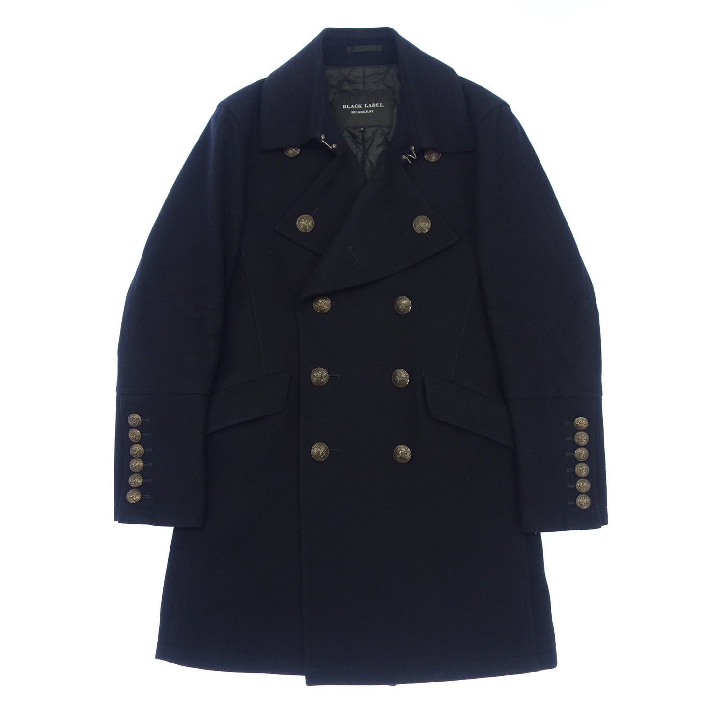 Good Condition◆Burberry Black Label Melton Filled Coat Silver Button D1B61-806-29 Men's Size M Navy BURBERRY BLACK LABEL [AFA16] 