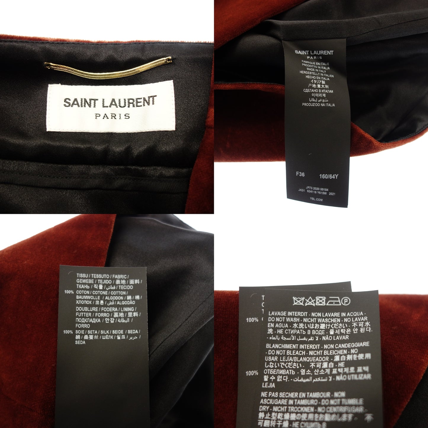 状况良好◆Saint Laurent 丝绒裙子 634116 女式 棕色 F36 SAINT LAURENT [AFB17] 
