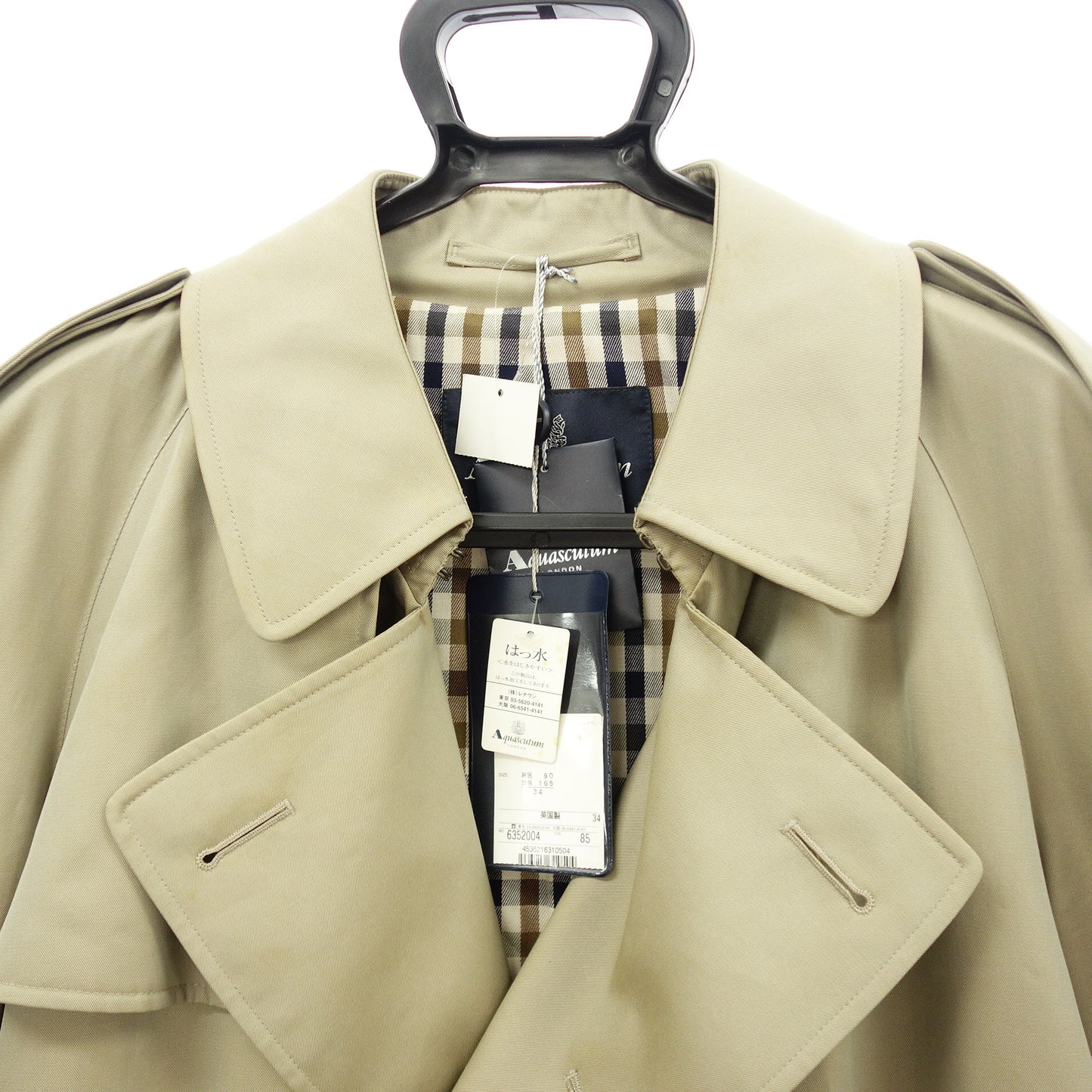 Used ◆Aquascutum Trench Coat New Aqua 5 Lining Check Men's Beige Size 34 Aquascutum [AFB2] 