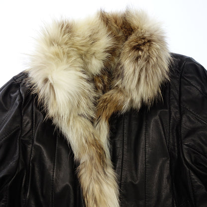 Very good condition ◆Fox fur leather coat black [AFG1] 