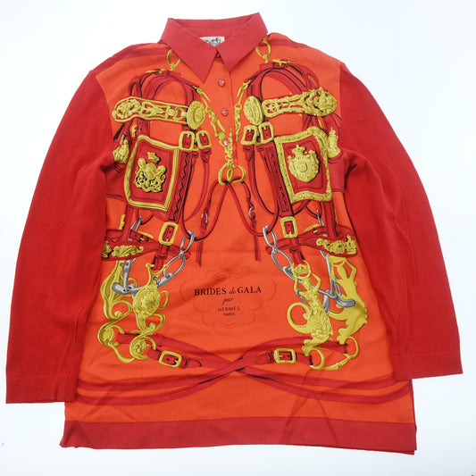 Used ◆Hermes silk shirt scarf pattern knit switching ladies red M HERMES [AFB13] 