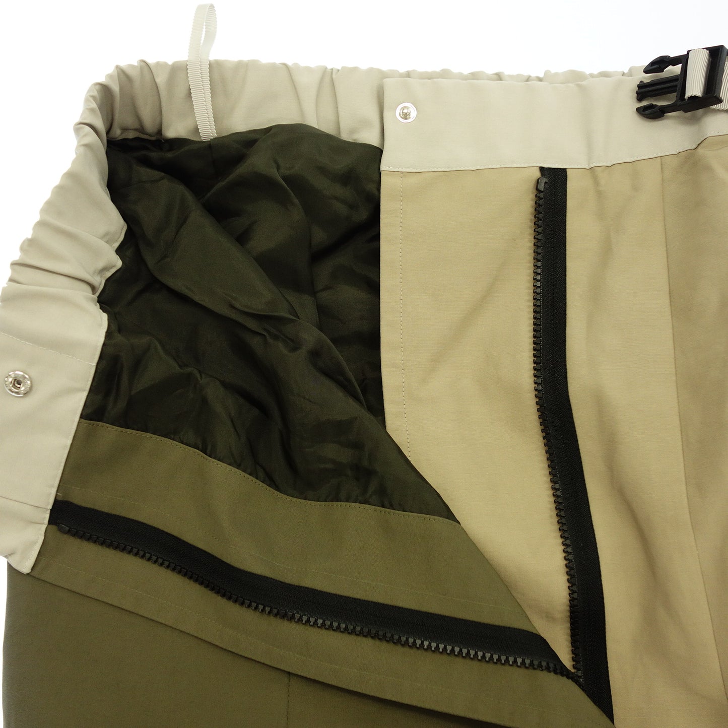 Good Condition◆Sacai Pleated Skirt Bicolor Belt 22-06393 Khaki Beige Size 3 Women's Sacai [AFB32] 