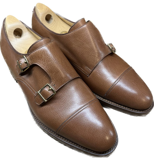 Like new◆John Lobb Leather Shoes Double Monk William Grained Leather Brown UK9E JOHN LOBB William 