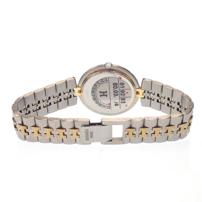 Used ◆Hermes watch profile quartz ivory dial date silver x gold 353611 with box HERMES [AFI18] 