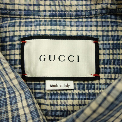 状况良好 ◆ Gucci 长袖衬衫格纹系扣领 628336 男士蓝色 尺码 50 GUCCI [AFB46] 