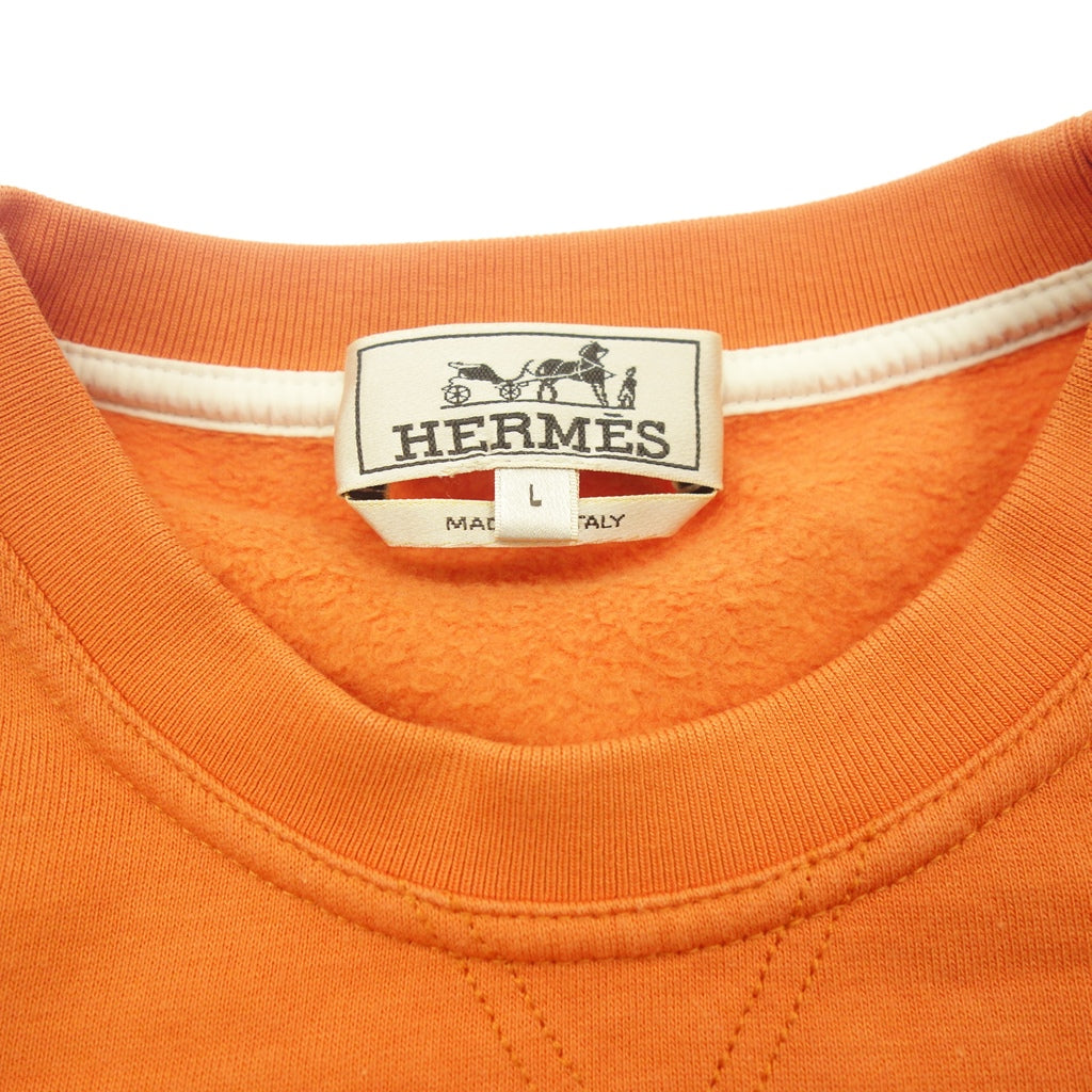 美品◆エルメス スウェット サイドライン 裏起毛 メンズ オレンジ サイズL Hermes【AFB35】