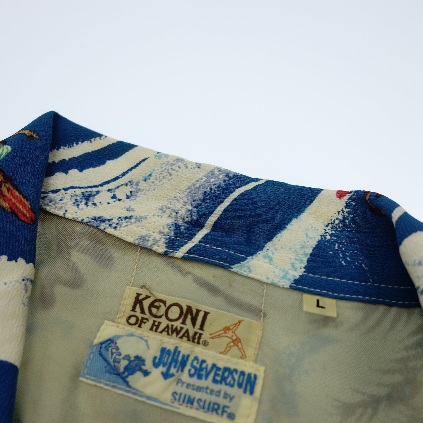 Keoni of Hawaii Aloha Shirt by SUNSURF Surfer Pattern Men's Blue L KEONI OF HAWAII [AFB22] [Used] 