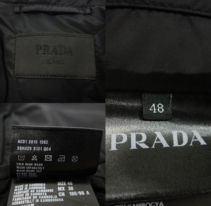 美品◆プラダ ダウンジャケット ジップアップ 三角プレート メンズ ブラック サイズ48 PRADA【AFB7】