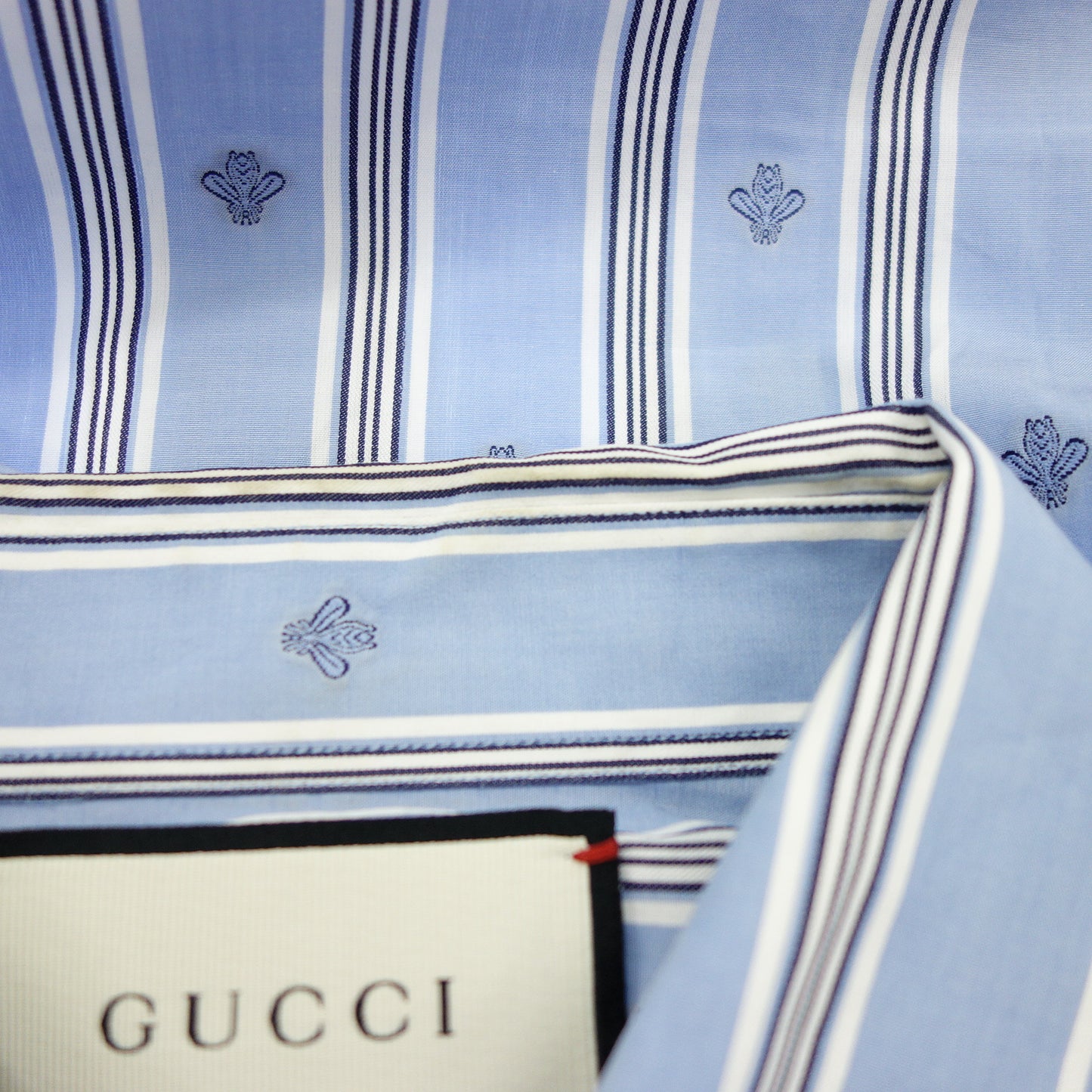 Gucci long sleeve shirt bee stripe 568356 men's blue 39 GUCCI [AFB22] [Used] 