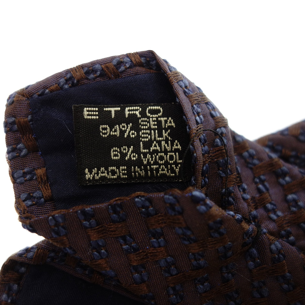 状况良好◆ETRO 领带丝绸混纺海军蓝 x 棕色 ETRO LA NUOVA TRADIZIONE [AFI19] 