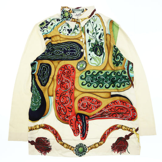Hermes silk shirt scarf pattern knit switching ladies multicolor M HERMES [AFB41] [Used] 