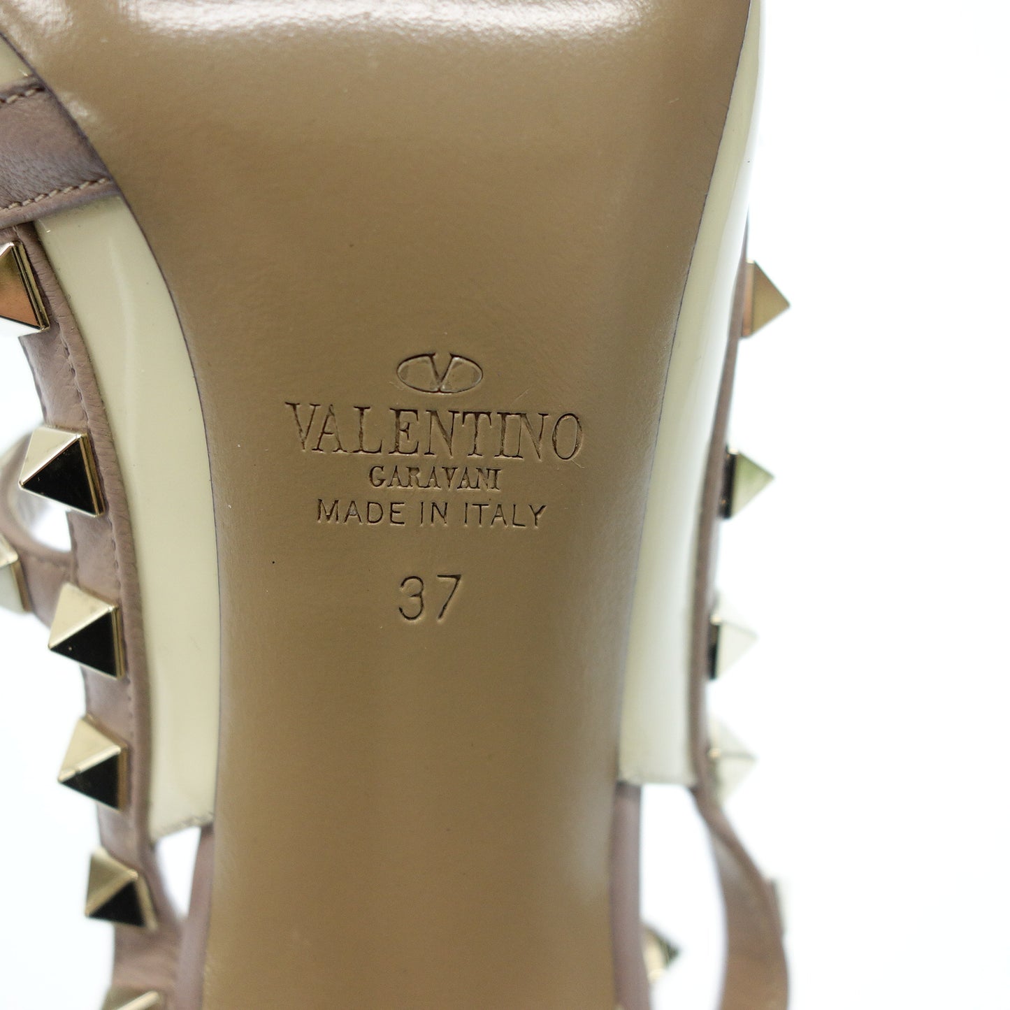 Valentino Heel Pumps Studded Patent 37 White [AFD1] 