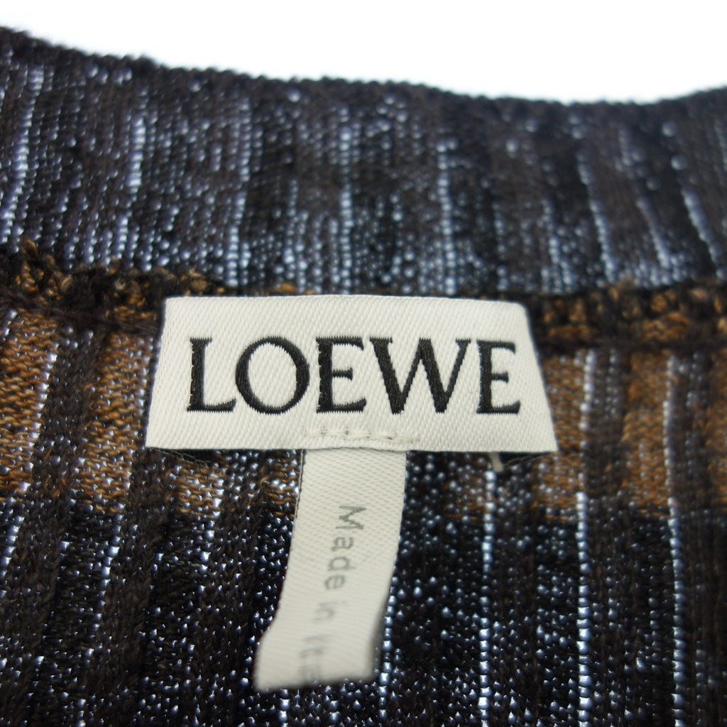 Very good condition◆LOEWE Short sleeve knit tops linen border slit men's S brown LOEWE [AFB10] 