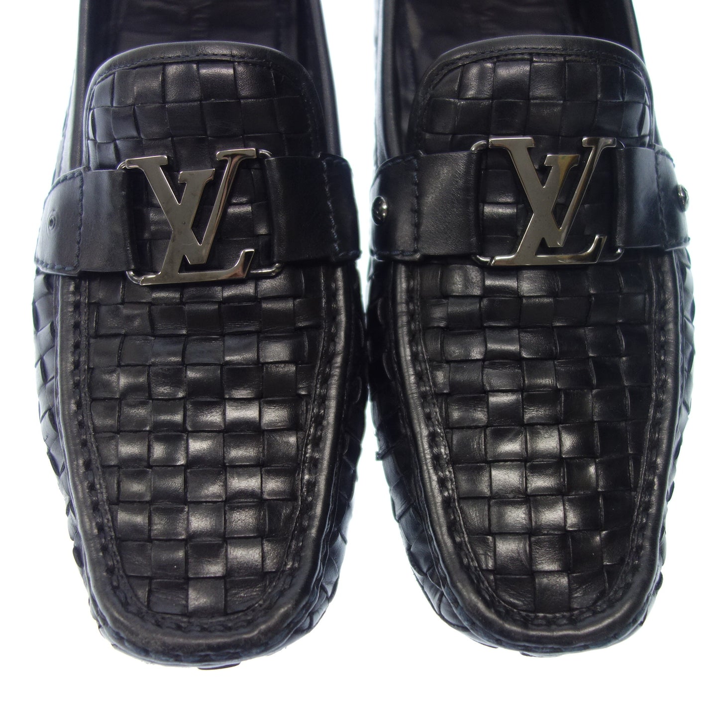 Used ◆Louis Vuitton leather loafers LV metal fittings silver metal fittings FA1112 men's 10.5 black LOUIS VUITTON [AFC54] 