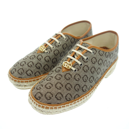Good condition ◆ Gucci lace-up shoes canvas GG Marmont espadrilles men's 6.5 beige x brown GUCCI [AFD6] 