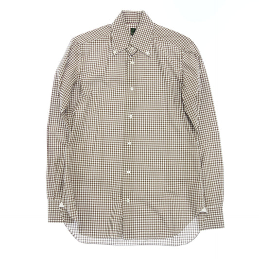 Very good condition◆Barba long sleeve shirt button down gingham check men's 38 brown BARBA [AFB30] 