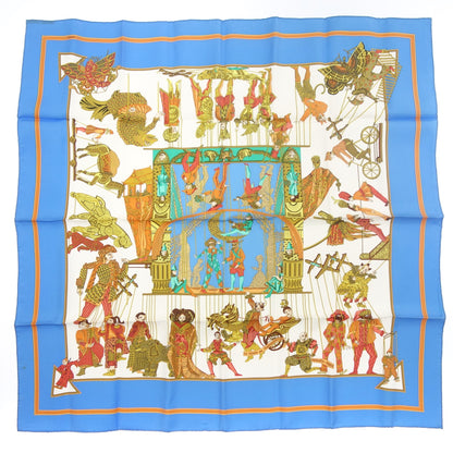 Good condition◆Hermes Scarf Carre90 Silk LE TEMPS de MARIONNETTES Marionette Time Light Blue HERMES [AFI22] 