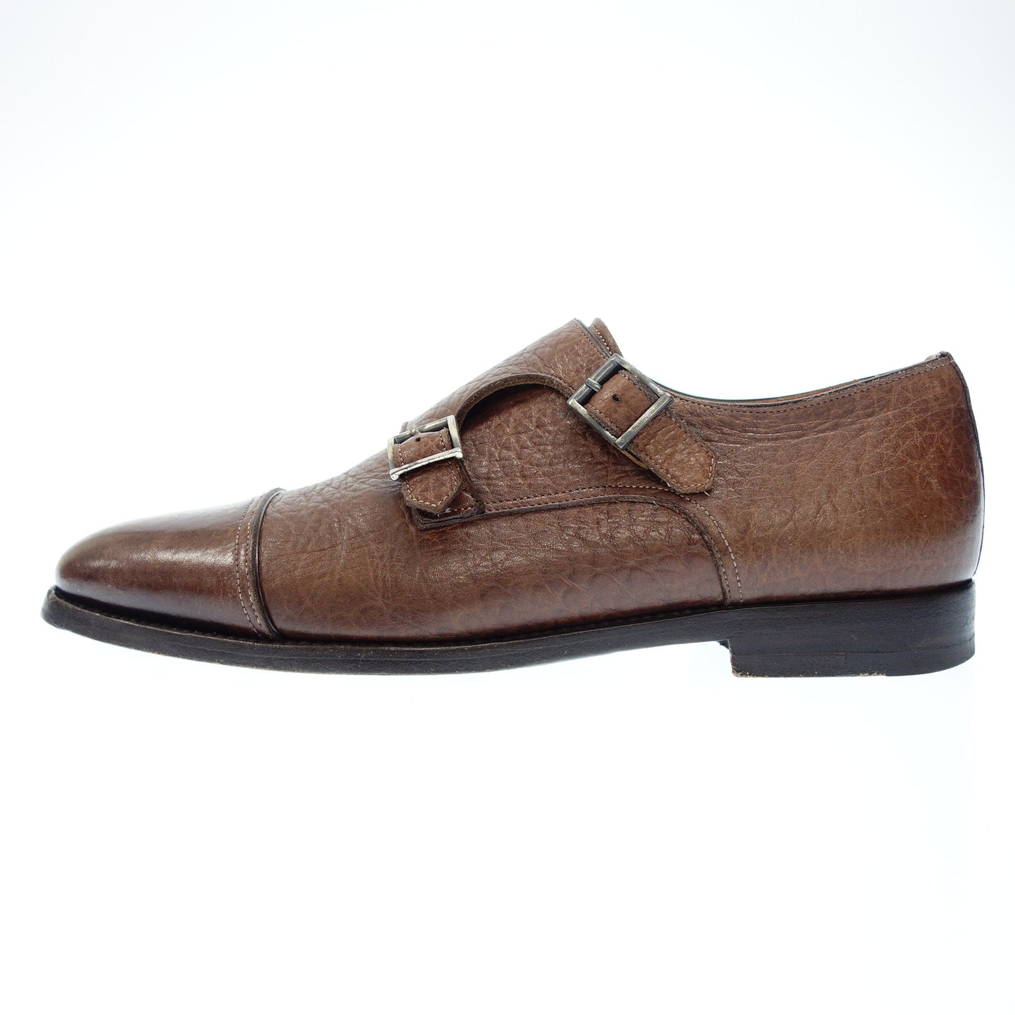 Santoni Straight Tip Double Monk Strap Grained Leather 7749 Men's 5 Brown santoni [AFC53] [Used] 