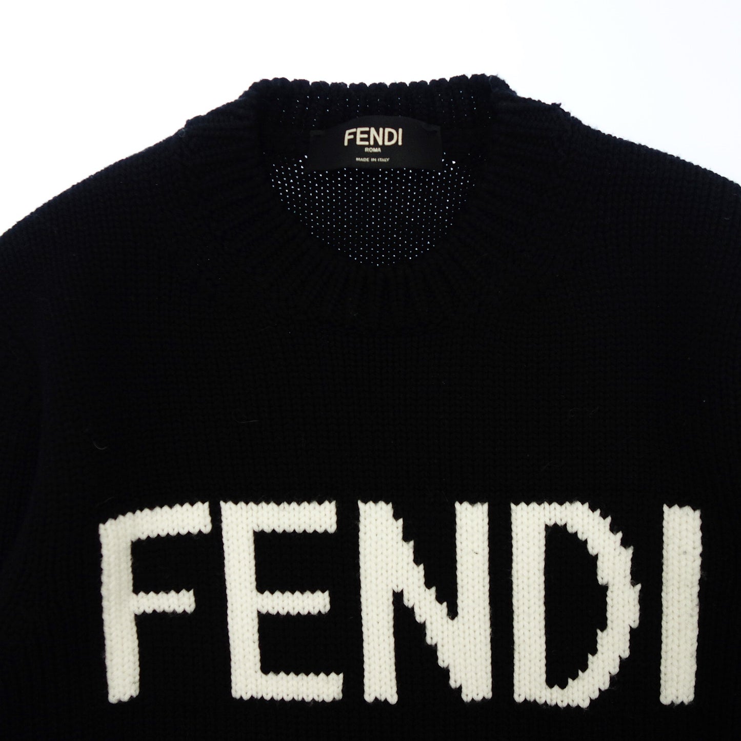 フェンディ ニットセーター フロントロゴ かぎあみ メンズ 46 黒 FENDI【AFB40】【中古】