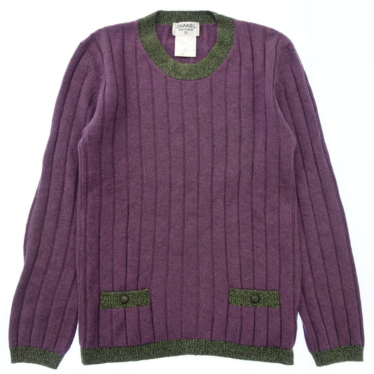 CHANEL Knit Sweater Bicolor Coco Button 97A Women's Purple 38 CHANEL [AFB21] [Used] 