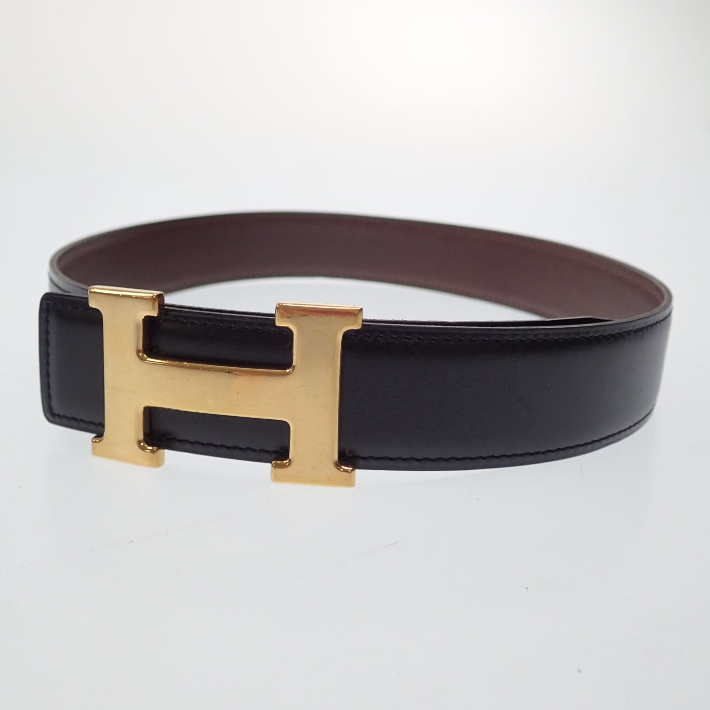 Hermes leather belt H metal fittings Gold metal fittings □B engraved HERMES [AFI10] [Used] 