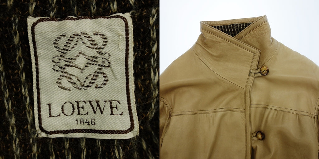 LOEWE Long Coat Leather Anagram Button Women's Brown LOEWE [AFA1] [Used] 