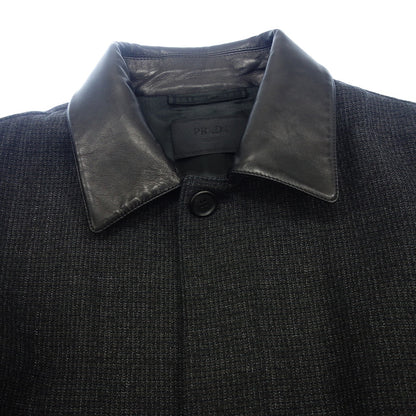 Good Condition◆Prada Chester Coat Sleeve Collar Switch Leather Wool Men's Gray Size 50 PRADA [AFB46] 