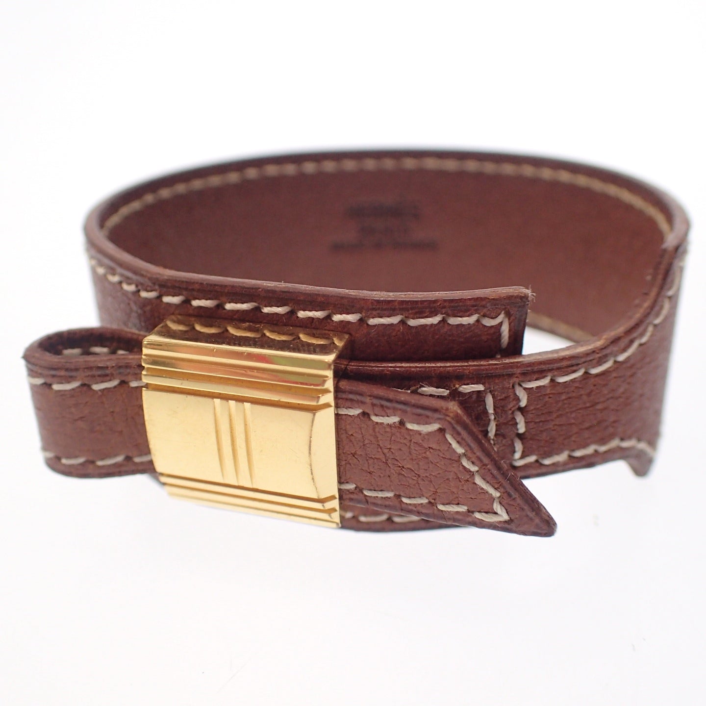 Good condition◆Hermes bracelet Artemis leather gold hardware □E carved M size brown HERMES [AFI12] 