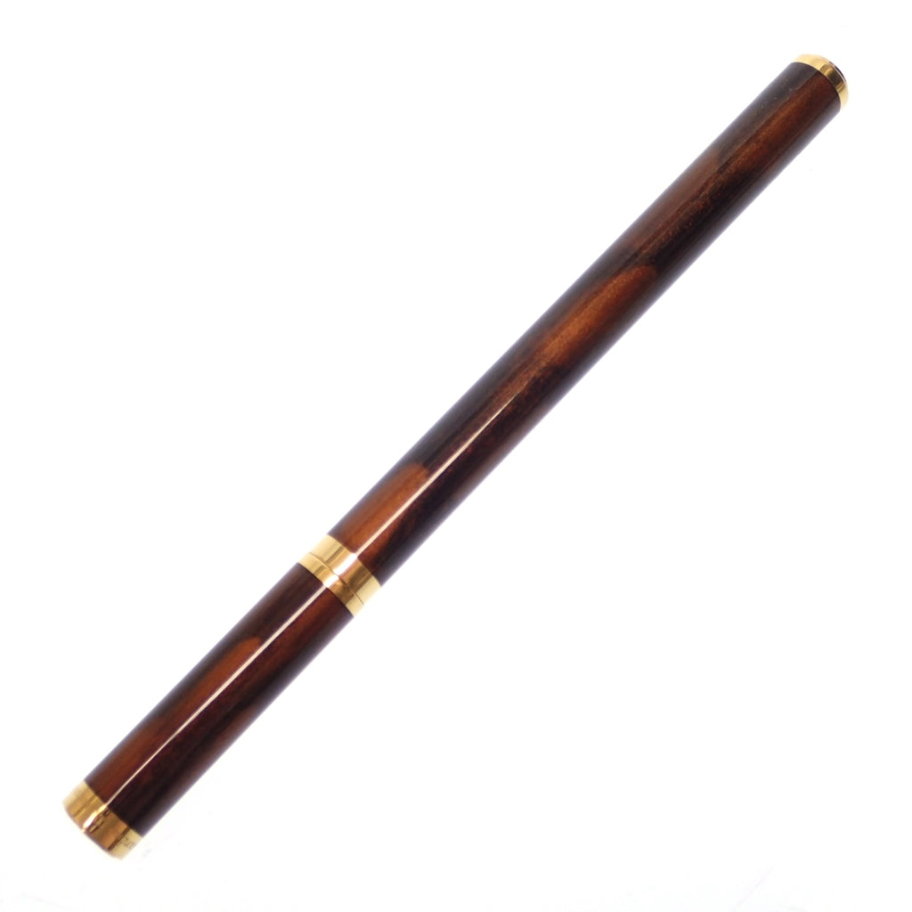 美品◇エステーデュポン 万年筆 ペン先18ct750 茶×ゴールド 箱