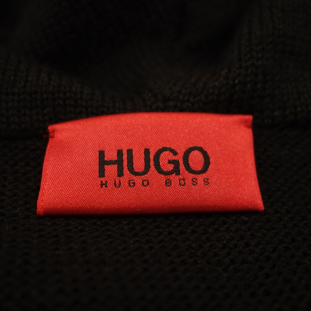 美品◆ヒューゴ ボス ニット＆ナイロン切替 パーカー メンズ サイズXL ブラック HUGO BOSS【AFB7】