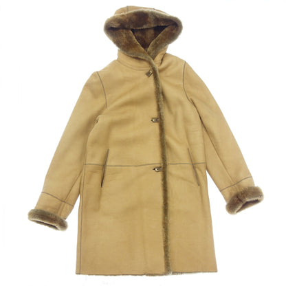 Good condition ◆ No-brand shearling fur coat Made in Spain Ladies size 38 Camel style [AFA14] 