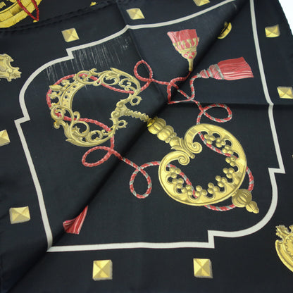 Very beautiful item◆Hermes scarf KARE90 LES CLES THE KEYS RARE black HERMES [AFI20] 