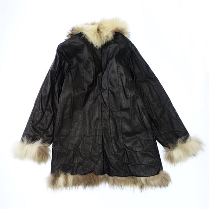 Very good condition ◆Fox fur leather coat black [AFG1] 