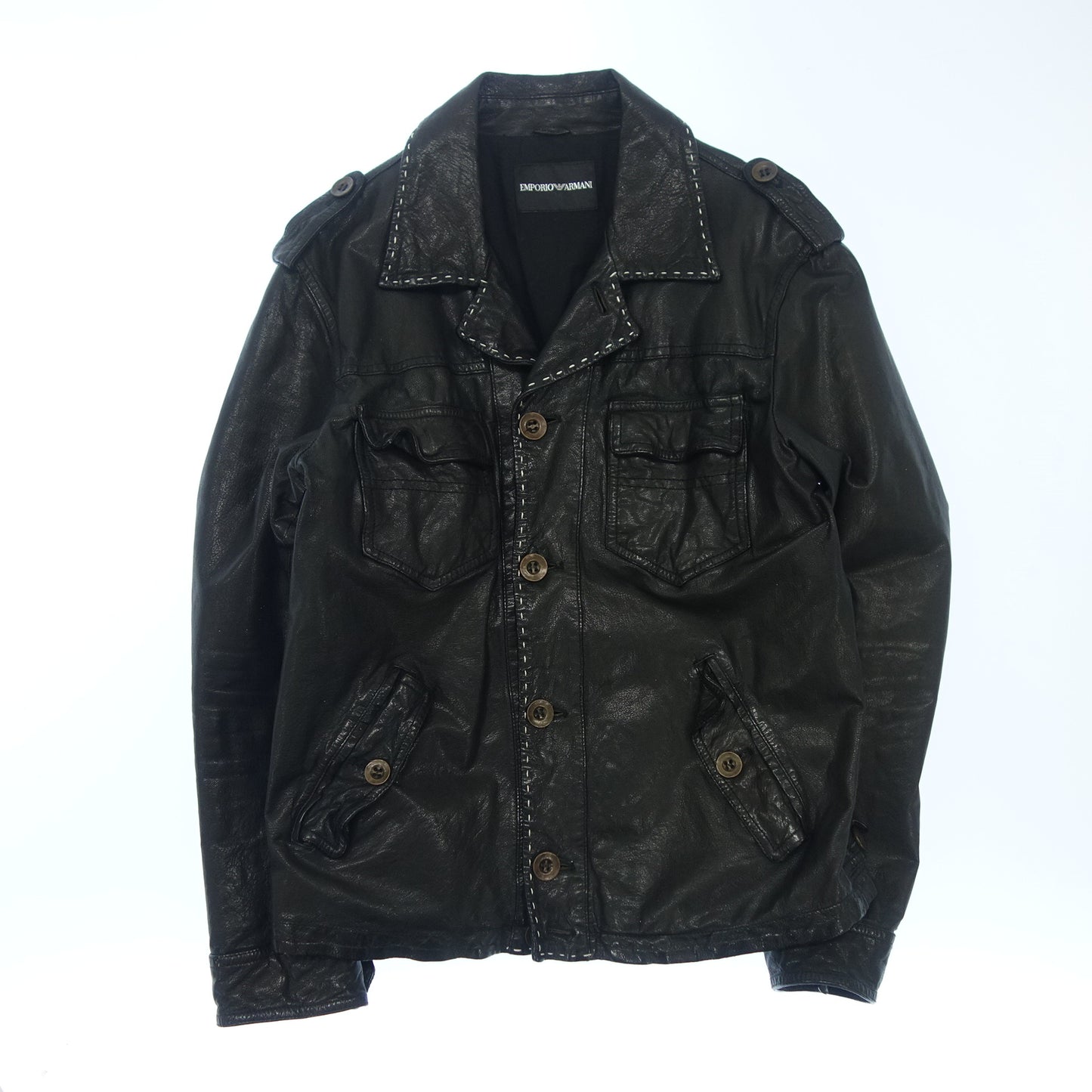 エンポリオアルマーニ レザージャケット ステッチ メンズ 黒 EMPORIO ARMANI【AFG1】【中古】