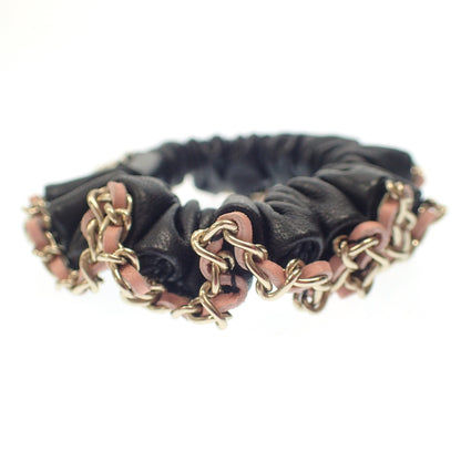 Like new◆CHANEL Scrunchie Hair Accessory Coco Mark Leather A22 Black x Pink with Box CHANEL [AFI15] 