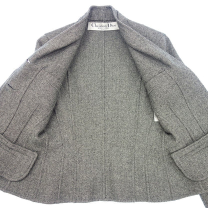Good Condition◆Christian Dior Collarless Jacket Wool Women's Gray Size 36 Christian Dior [AFB12] 