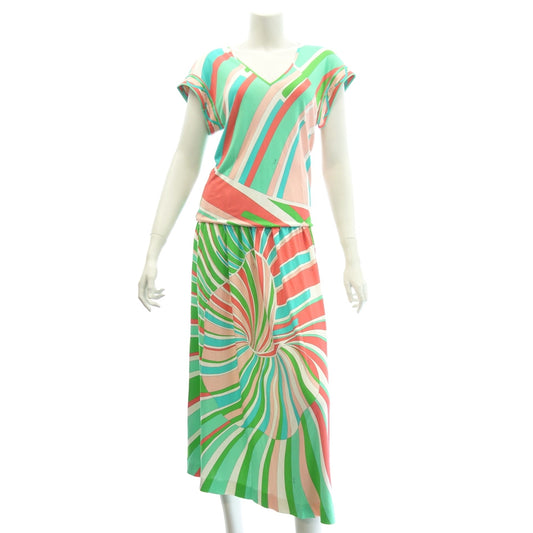 Good condition◆Emilio Pucci Setup Cut and Sew Long Skirt Pucci Pattern Silk Blend Ladies Multicolor EMILIO PUCCI [AFB46] 