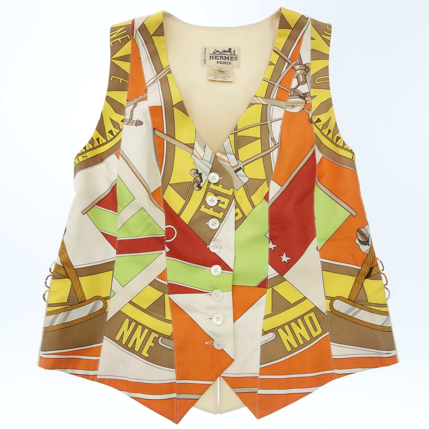 Used ◆Hermes vest silk scarf pattern size 42 ladies orange HERMES [AFB28] 