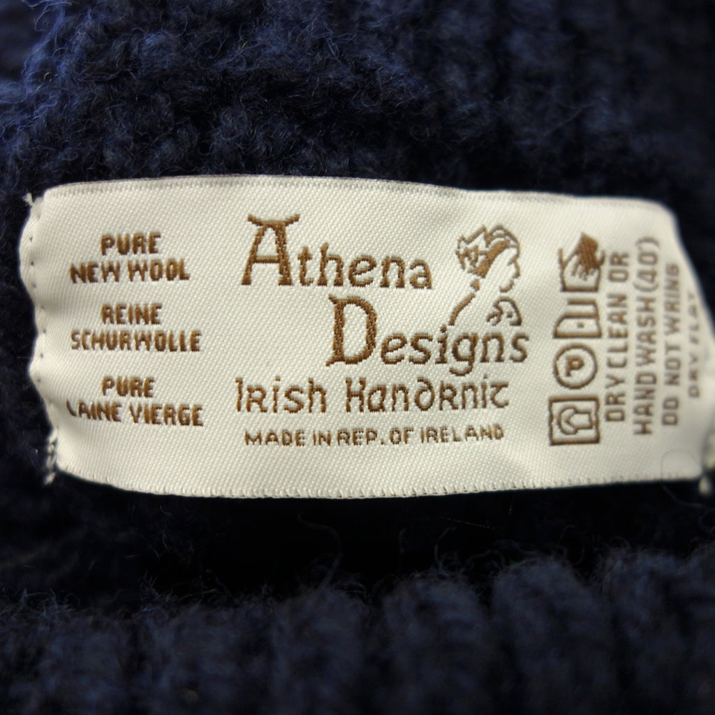 Very good condition◆Athena Designs Cable Knit Sweater Turtleneck Wool Men's Navy Athena Designs [AFB35] 