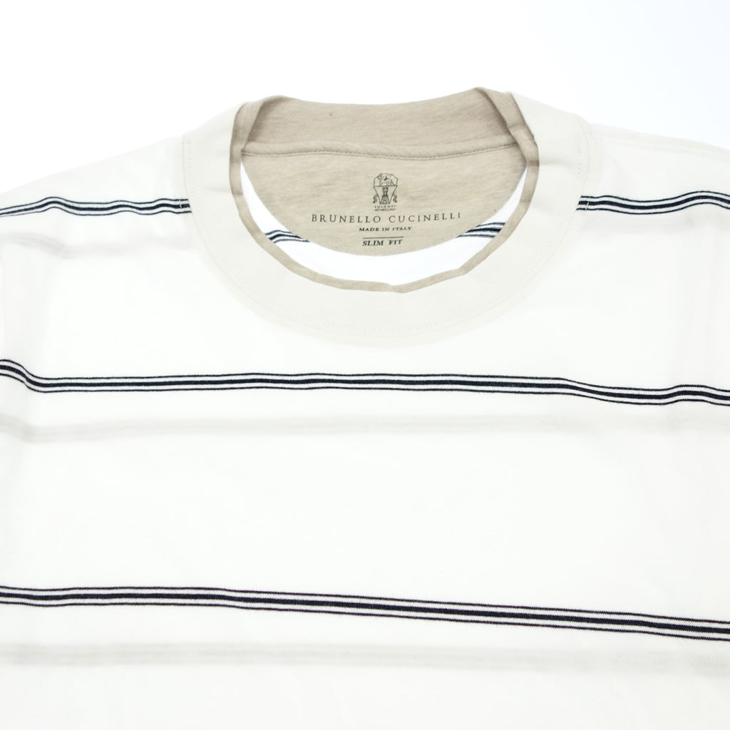 美品◆ブルネロクチネリ Tシャツ スリムフィット ストライプ メンズ サイズS ホワイト系 BRUNELLO CUCINELLI【AFB2】