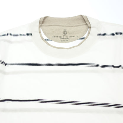Good condition◆Brunello Cucinelli T-shirt slim fit striped men's size S white BRUNELLO CUCINELLI [AFB2] 