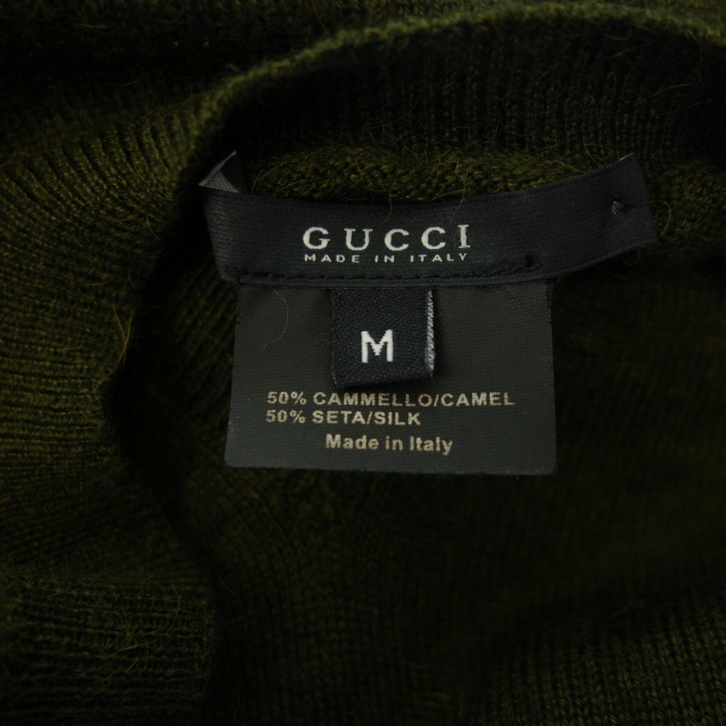 Good condition ◆ Gucci knit sweater V-neck camel silk men's green M GUCCI [AFB53] 