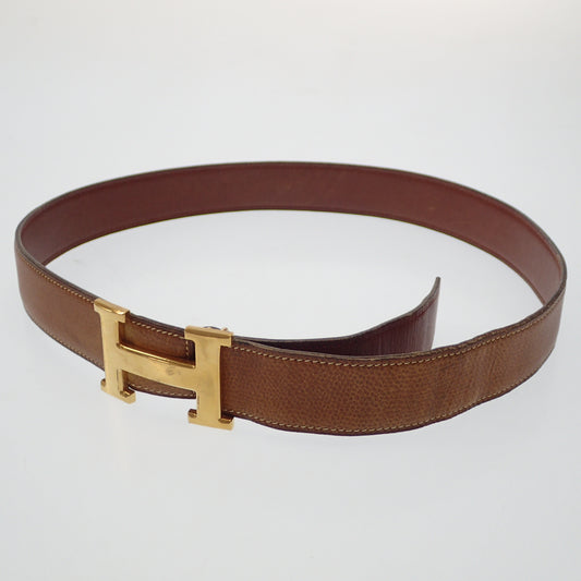 Used ◆Hermes leather belt Constance H buckle gold hardware 〇F carved HERMES [AFI5] 