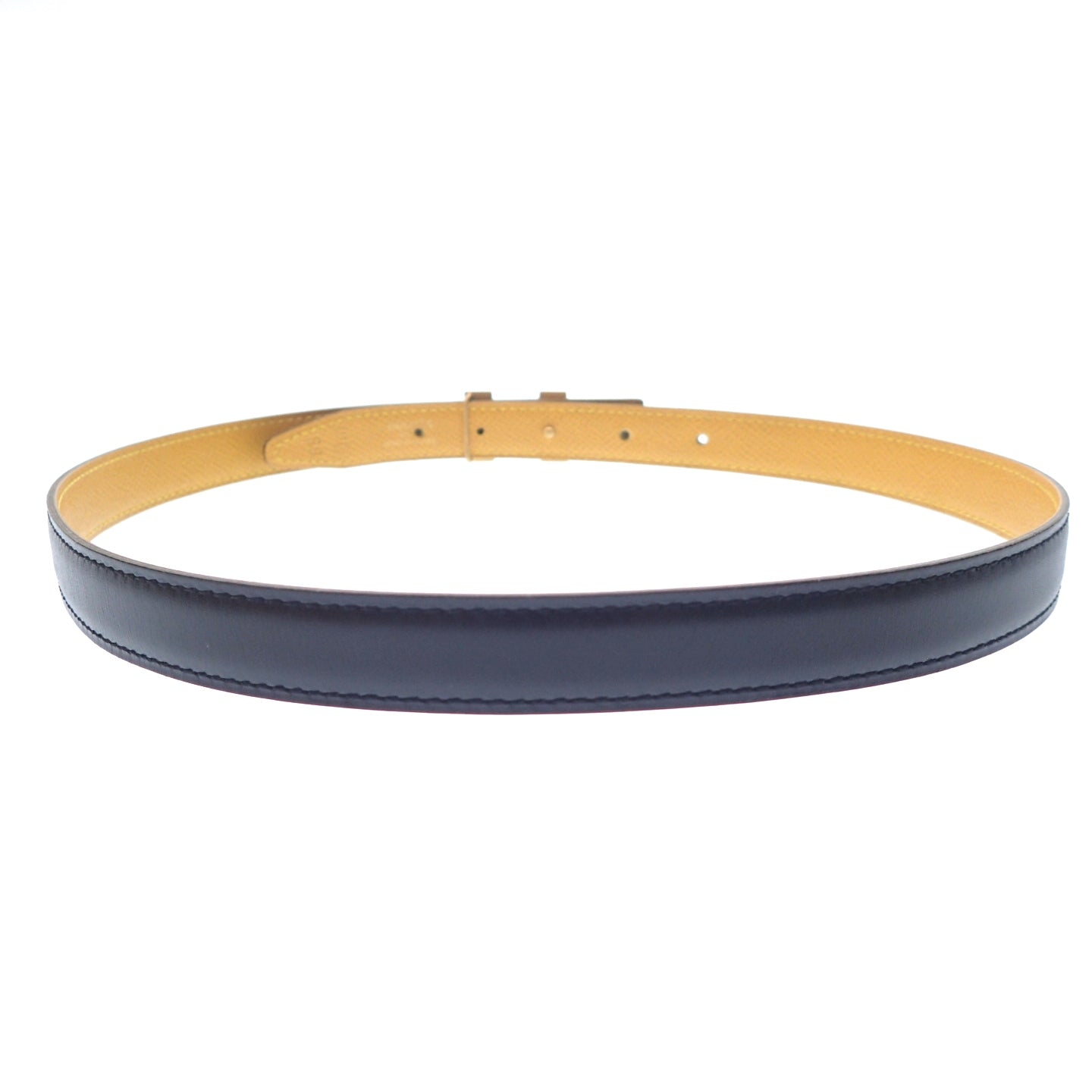 Used ◆Hermes leather belt Constance H buckle gold hardware □A carved size 65 black x gold with box HERMES [AFI18] 