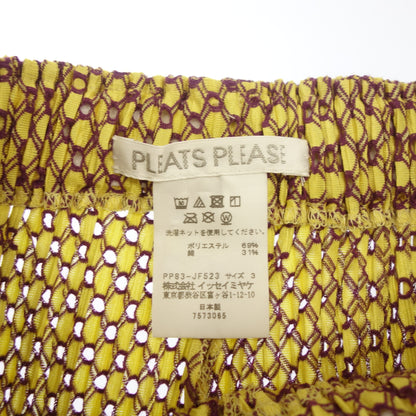 状况良好 ◆ Pleats Please Issey Miyake 长裤 全身图案 PP83-JF523 带衬裙 女士 3 黄色 PLEATS PLEASE ISSEY MIYAKE [AFB34] 